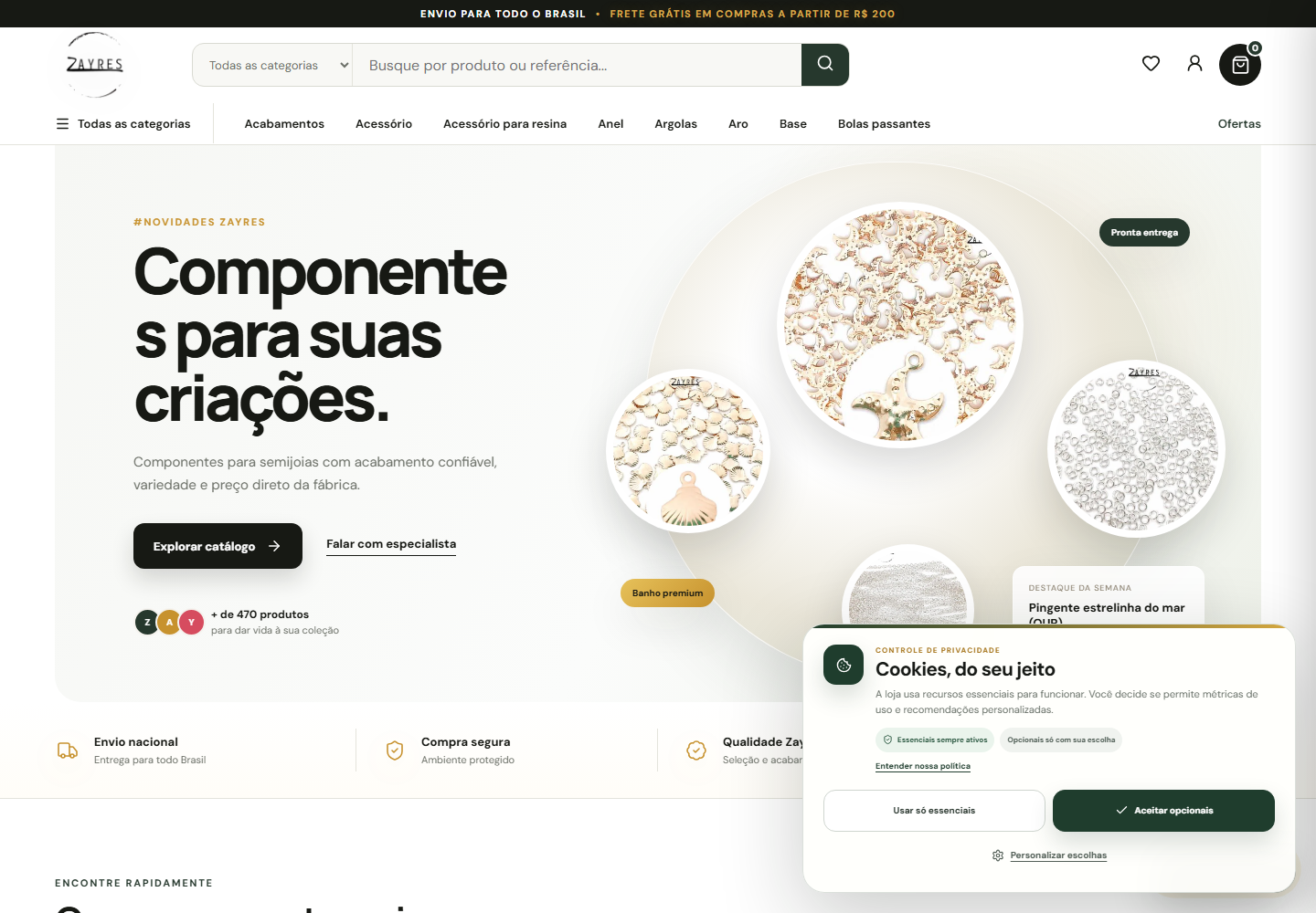 Página inicial do e-commerce Fábrica Zayres